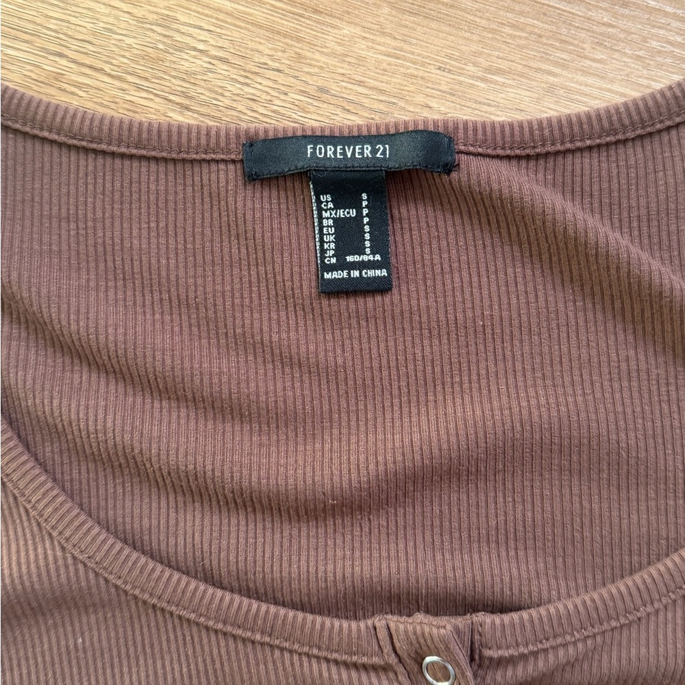 Chocolate Button Long Sleeve Ribbed Top - Picture 2 of 2